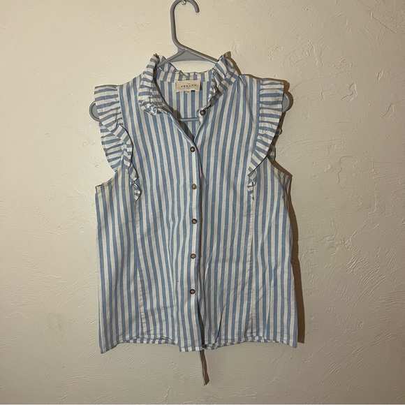 Sezane Caroline Blouse Striped Button Down Ruffle Size 36 - Picture 3 of 7